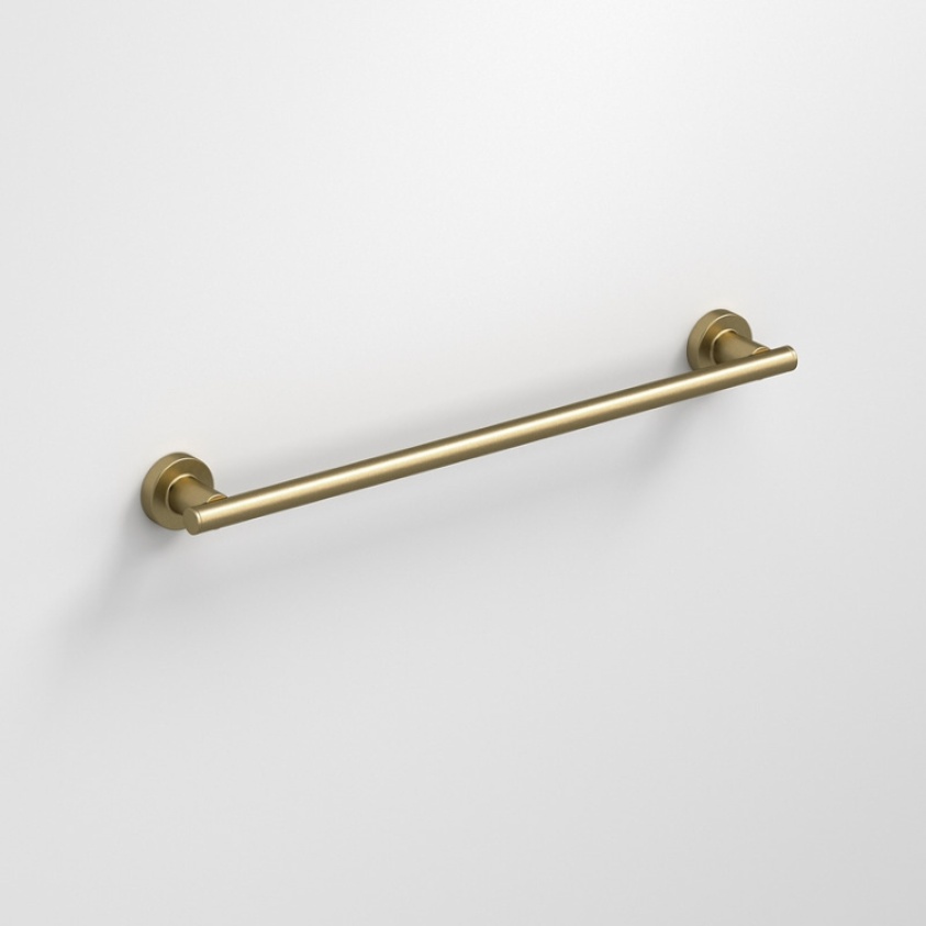 Close up product image of the Origins Living Tecno Project Brushed Brass 510mm Towel Rail